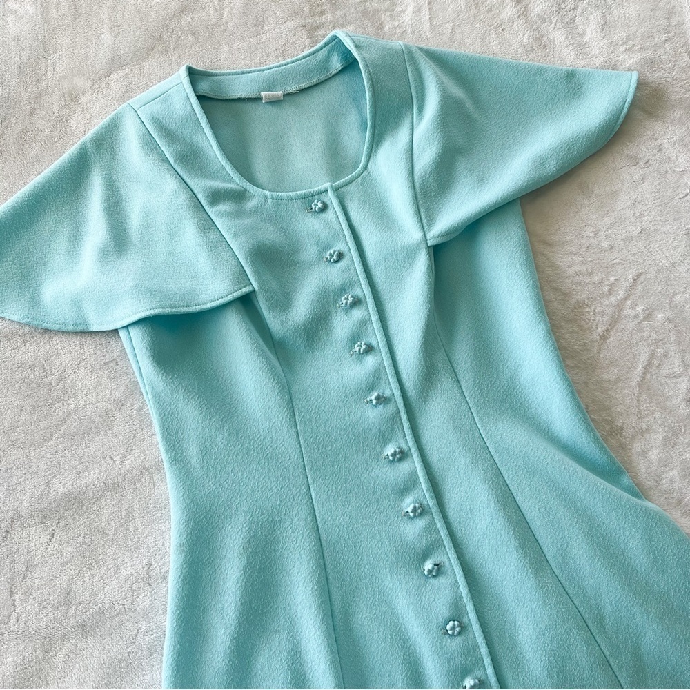 VINTAGE USA Union Made Blue Flutter Sleeve Button Up Dress